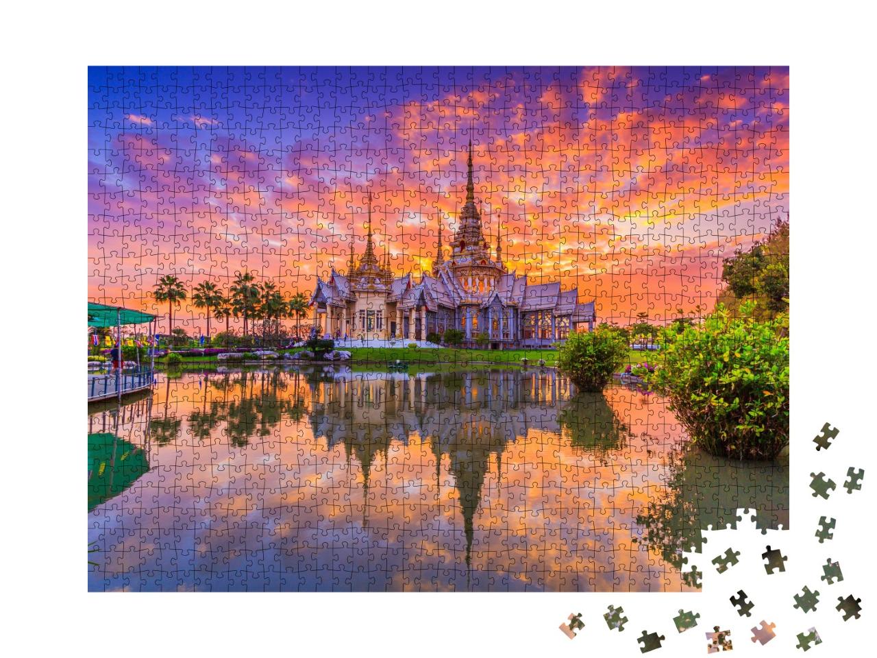 Puzzle de 1000 pièces « Coucher de soleil sur le temple Wat Thai, Thaïlande »