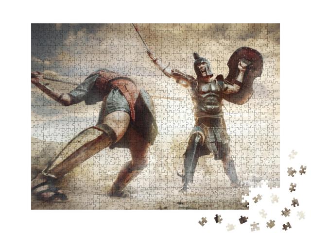 Puzzle de 1000 pièces « Illustration : Guerrier grec antique au combat »