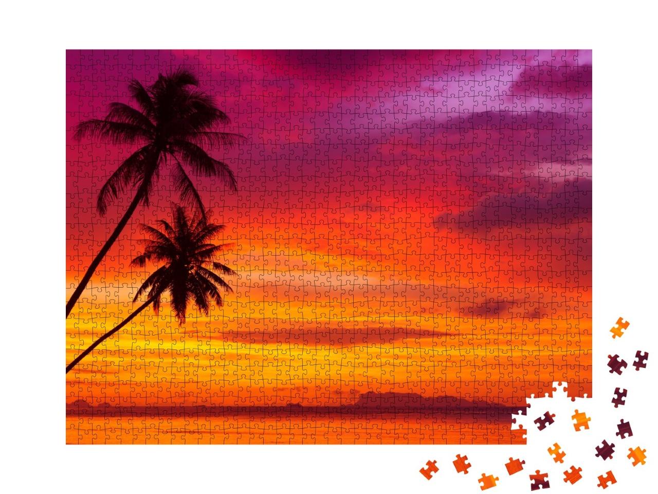 Puzzle de 1000 pièces « Coucher de soleil incandescent sur une plage tropicale »