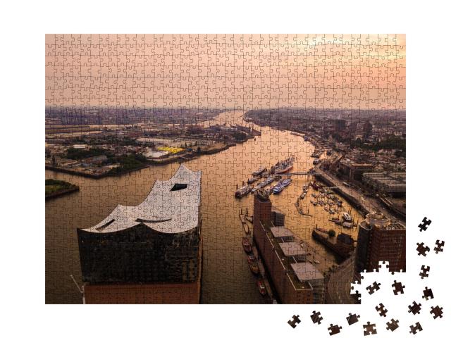 Puzzle de 1000 pièces « Vue aérienne de l'Elbe et de l'Opéra à Hambourg »