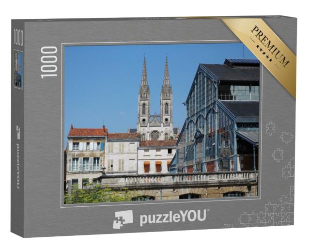 Puzzle de 1000 pièces « Niort (France) : sacré et profane. L'église et le marché. »