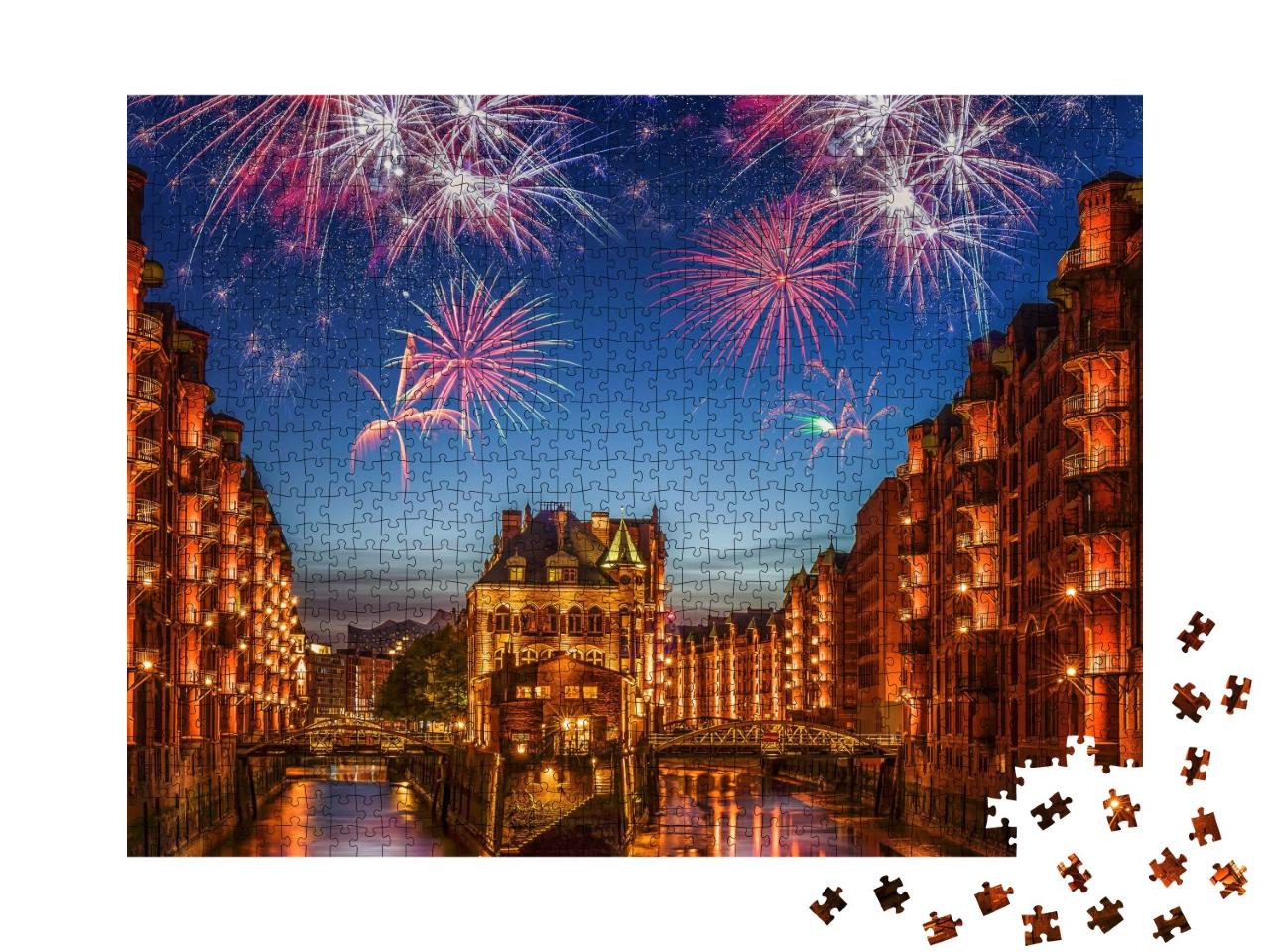 Puzzle de 1000 pièces « Feux d'artifice au-dessus de Hambourg »