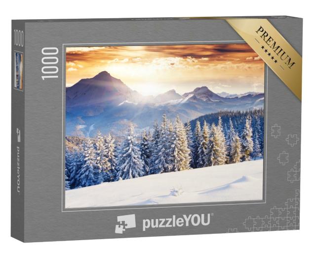 Puzzle de 1000 pièces « Fantastique paysage hivernal du soir avec un ciel dramatique »