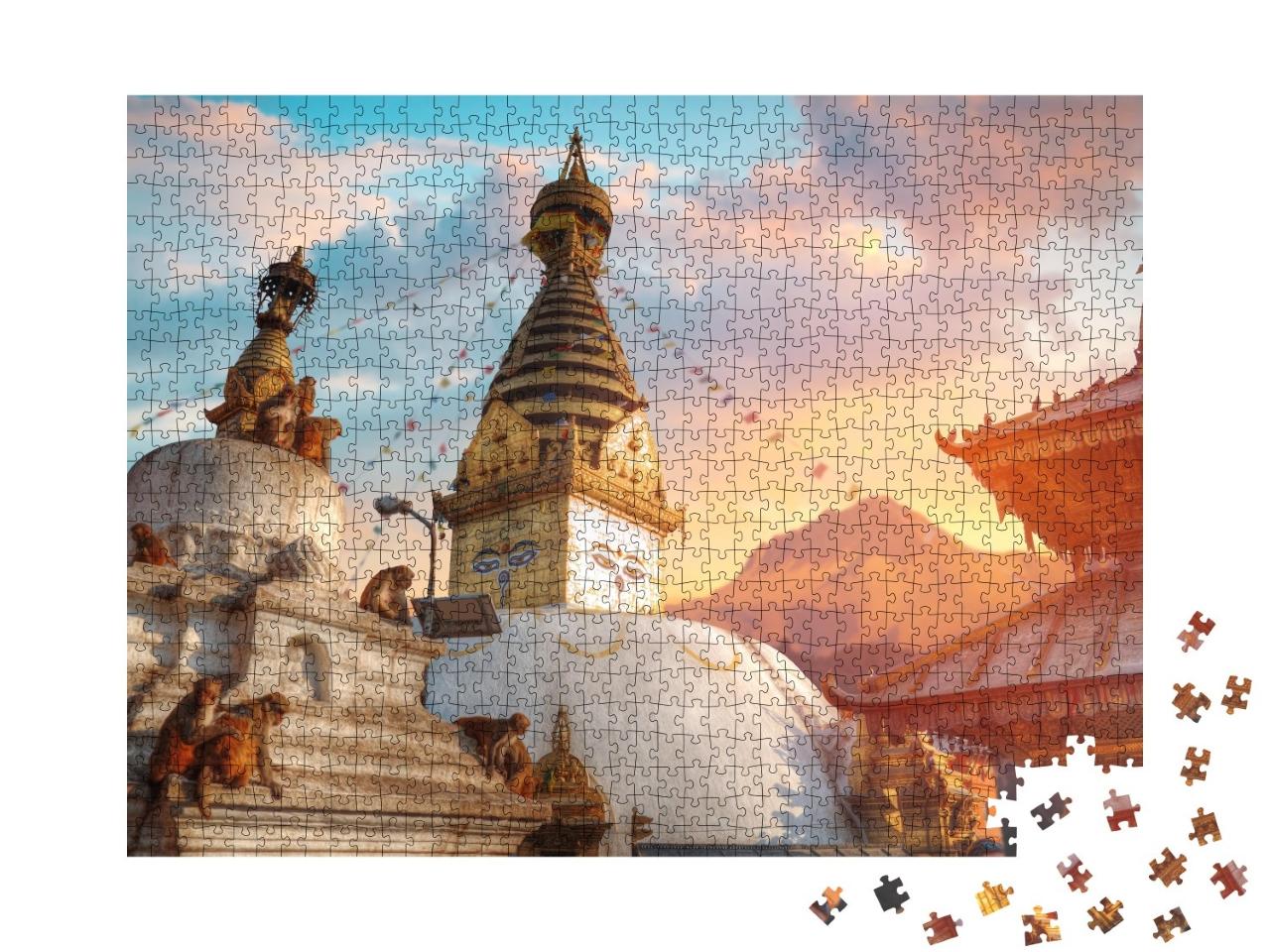 Puzzle de 1000 pièces « Affentempel Swayambhunath, Katmandou, Népal »