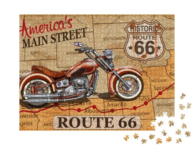 Puzzle de 1000 pièces « Poster moto vintage : Route 66 »