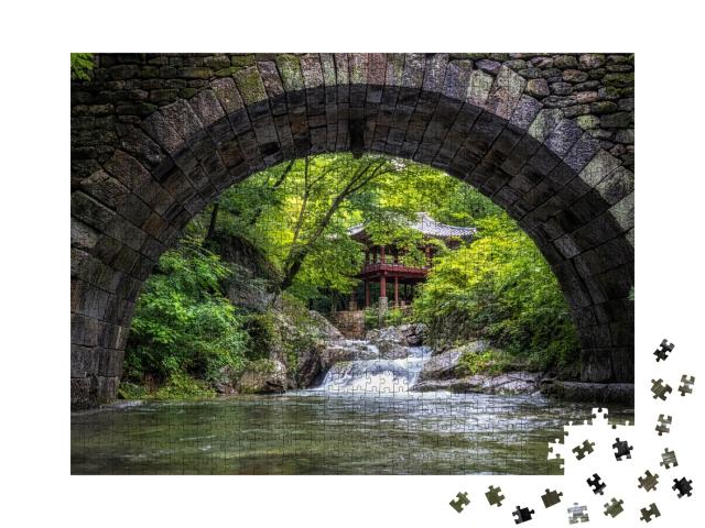 Puzzle de 1000 pièces « Pont de Seungseongyo et pavillon du temple de Seonamsa, Corée du Sud »