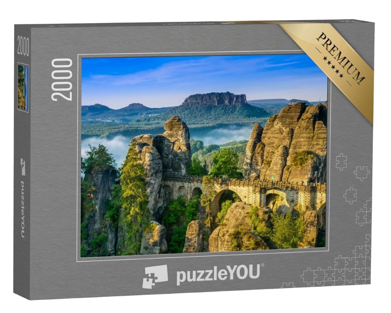 Puzzle de 2000 pièces « Lever de soleil sur le Bastei en Suisse saxonne, Allemagne »