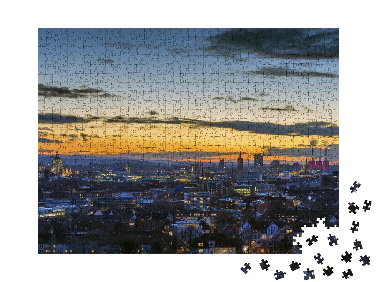 Puzzle de 1000 pièces « Vue aérienne de Hanovre le soir »