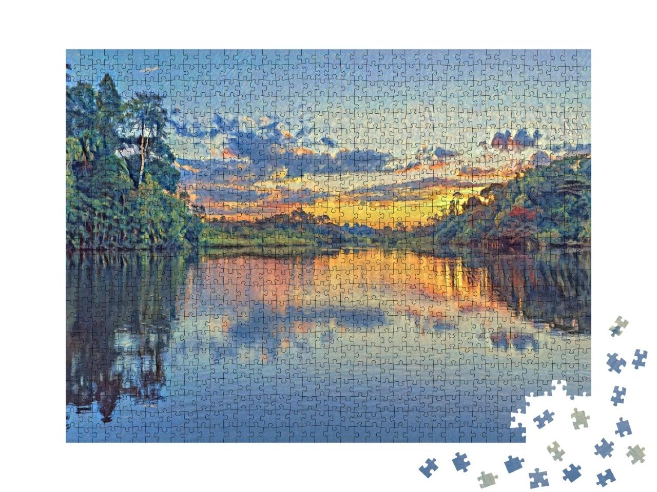 Puzzle de 1000 pièces « dans le style de Paul-Cezanne - Coucher de soleil sur l'Amazone - Collection Puzzle Artistes & Tableaux »