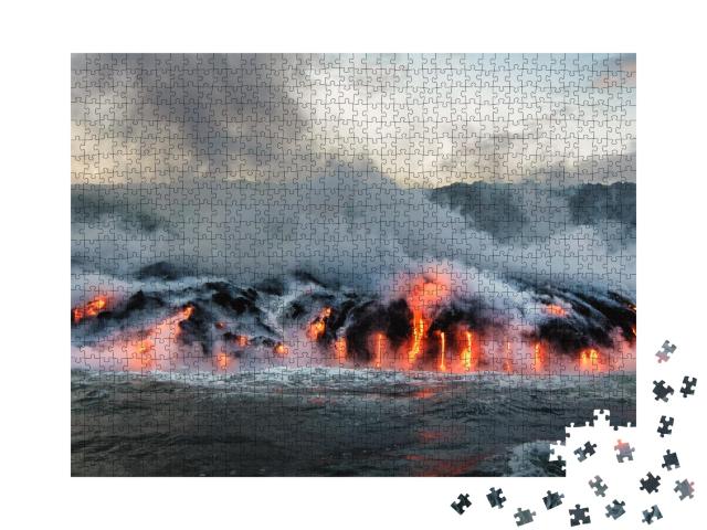 Puzzle de 1000 pièces « La lave en fusion se déverse dans l'océan Pacifique »