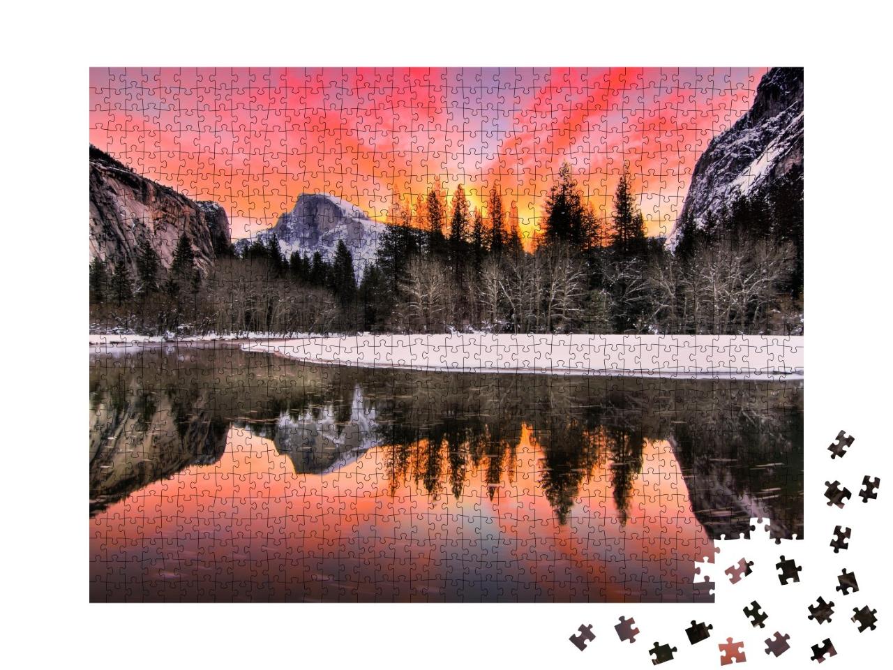 Puzzle de 1000 pièces « Spectaculaire lever de soleil en hiver, Parc national de Yosemite, Californie, États-Unis »