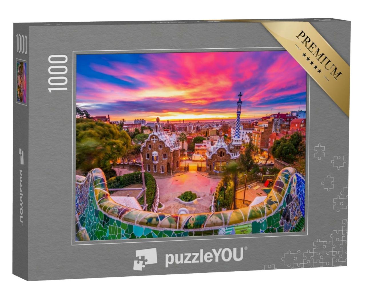 Puzzle de 1000 pièces « Lever de soleil sur le parc Güell, patrimoine mondial de l'UNESCO, Barcelone, Espagne »