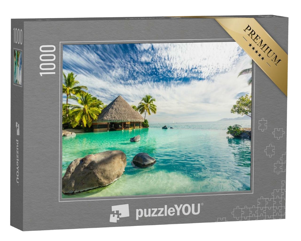 Puzzle de 1000 pièces « Piscine à débordement avec palmiers, île de Tahiti, Polynésie française »