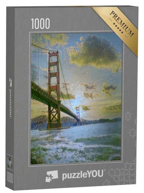 Puzzle de 1000 pièces « dans le style artistique de Claude Monet - Golden Gate Bridge au coucher du soleil »
