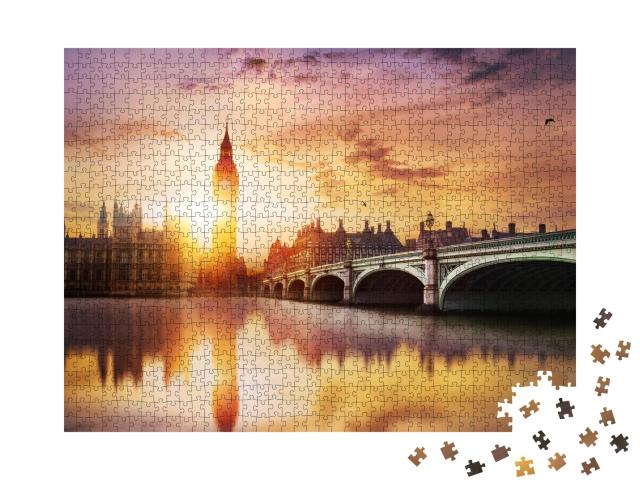 Puzzle de 1000 pièces « Big Ben et le pont de Westminster au crépuscule, Londres, Angleterre »