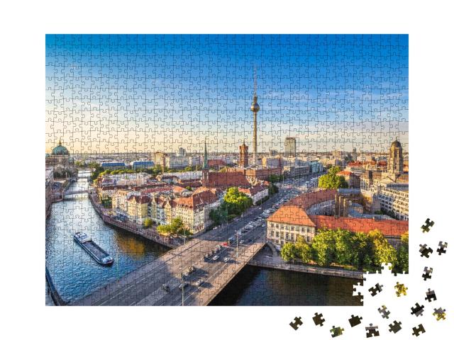 Puzzle de 1000 pièces « Skyline de Berlin avec la Spree au coucher du soleil, Allemagne »