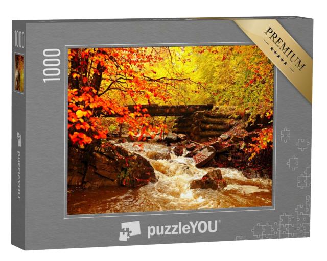 Puzzle de 1000 pièces « Magnifique paysage d'automne au bord d'un ruisseau dans la forêt »
