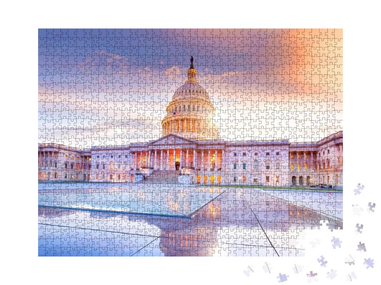 Puzzle de 1000 pièces « Le bâtiment du Capitole des États-Unis de nuit »