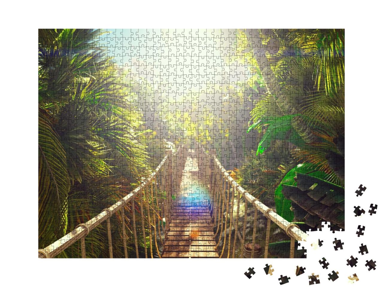 Puzzle de 1000 pièces « Pont en bois au-dessus de la jungle verte »