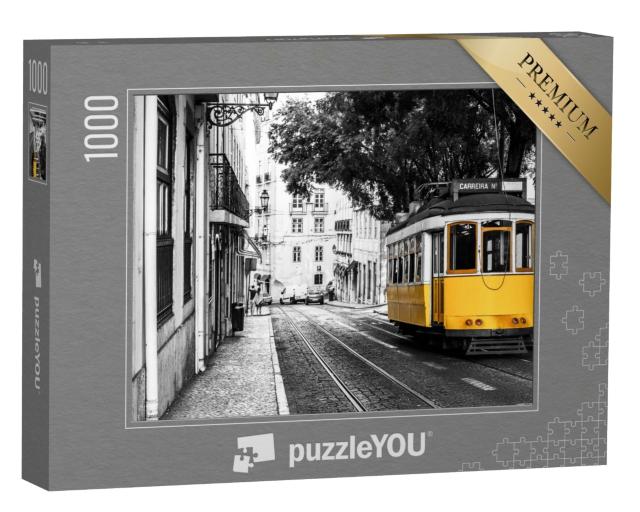 Puzzle de 1000 pièces « Tramway jaune dans les vieilles rues de Lisbonne, Portugal »