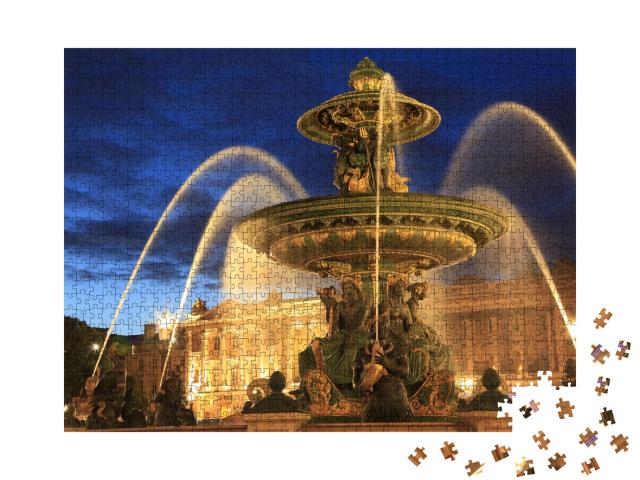 Puzzle de 1000 pièces « Fontaine sur la place de la Concorde le soir, Paris, France »