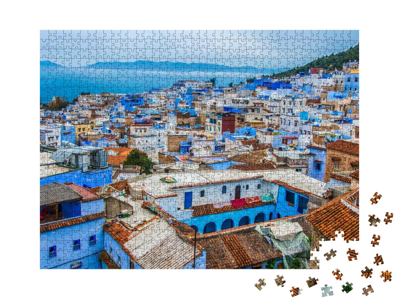 Puzzle de 1000 pièces « Ville bleue de Chefchaouen dans les montagnes du Rif, Maroc »