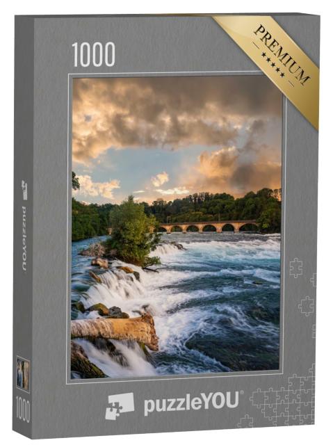 Puzzle de 1000 pièces « Paysage aux chutes du Rhin avec viaduc ferroviaire, canton de Schaffhouse, Suisse »