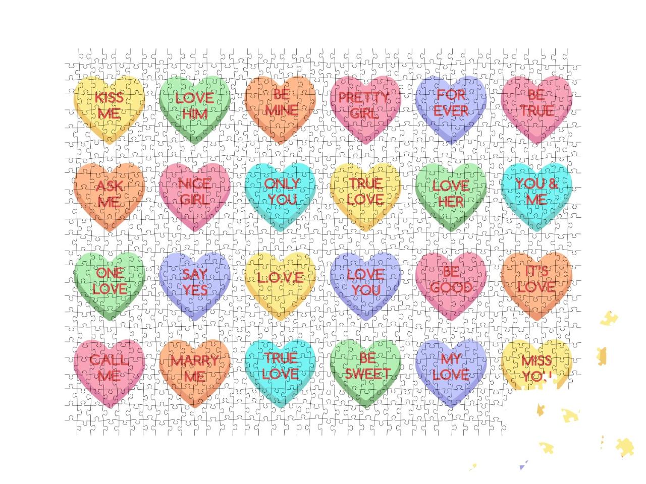 Puzzle de 1000 pièces « Bonbons et cœurs sucrés pour la Saint-Valentin »