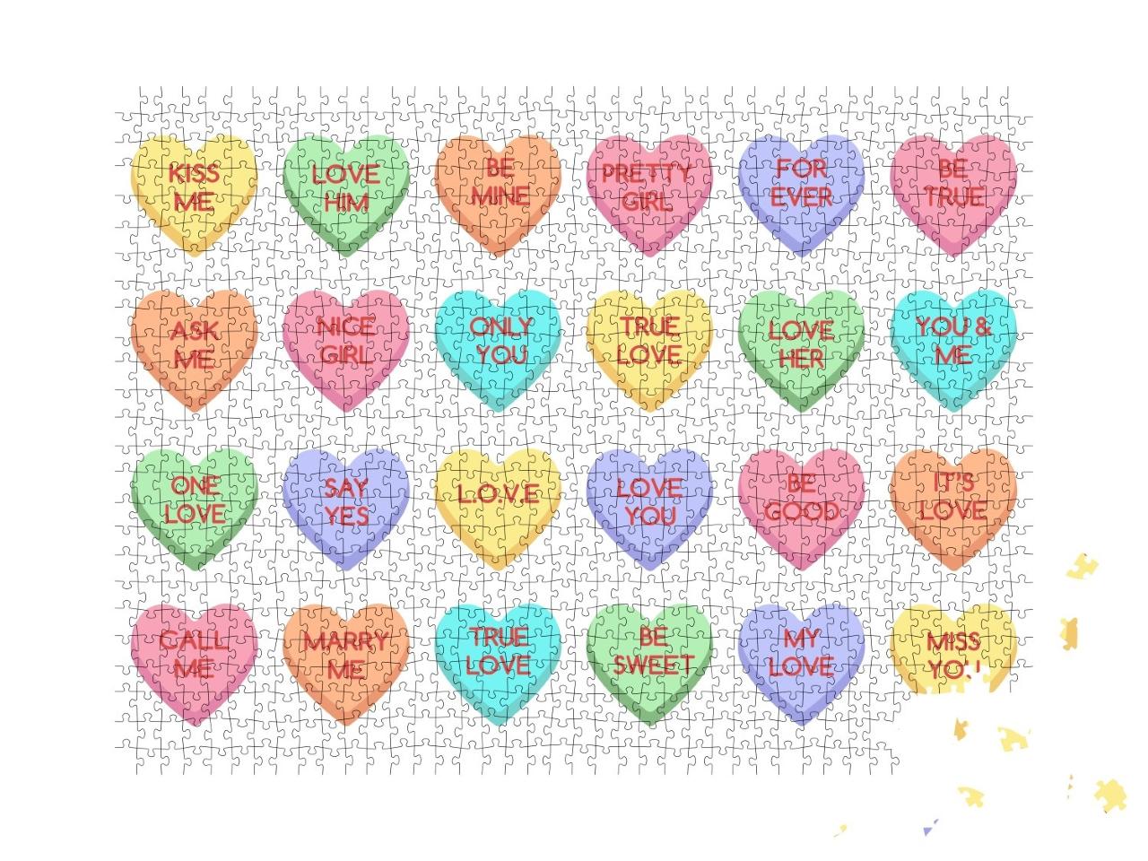 Puzzle de 1000 pièces « Bonbons et cœurs sucrés pour la Saint-Valentin »