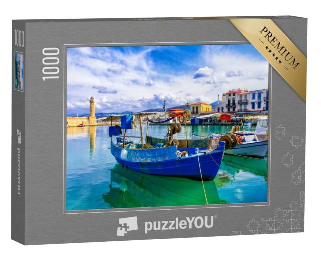 Puzzle de 1000 pièces « La Grèce colorée : Rethymnon avec son phare et ses bateaux, Crète »