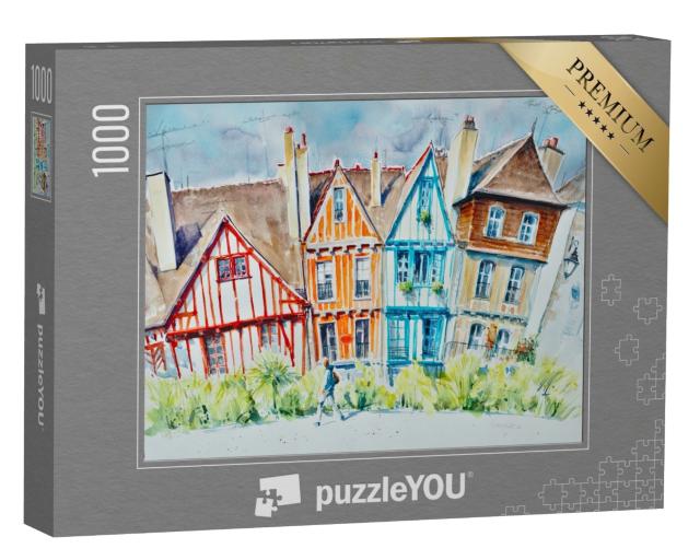 Puzzle de 1000 pièces « Maisons colorées dans le centre historique de Vannes, Bretagne »