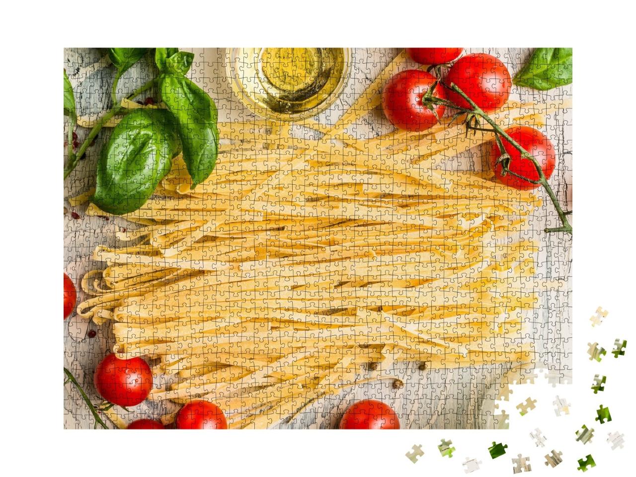 Puzzle de 1000 pièces « Pâtes italiennes à la tomate, au basilic et à l'huile »