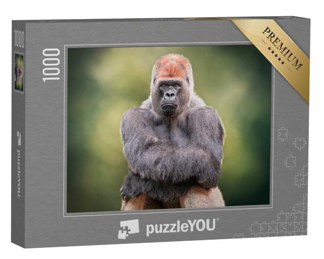 Puzzle de 1000 pièces « Portrait d'un gorille à dos argenté croisant les mains »