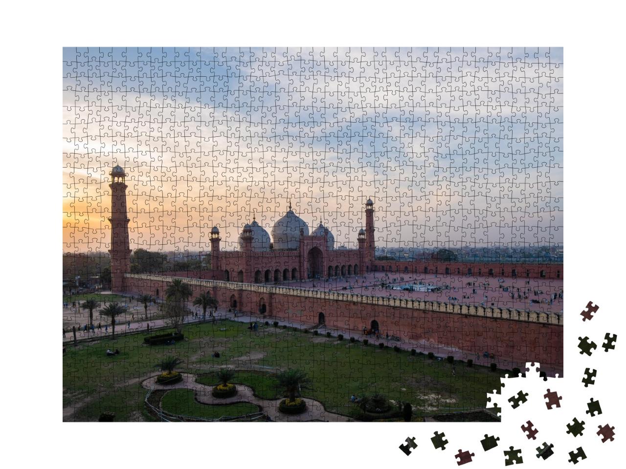 Puzzle de 1000 pièces « Ambiance paisible le soir à la mosquée Badshahi à Lahore, Pakistan »
