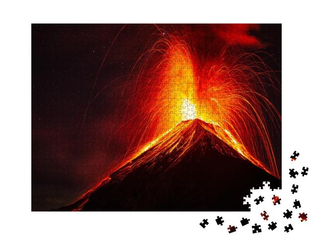 Puzzle de 1000 pièces « Eruption nocturne du Volcan de Feu, Guatemala »