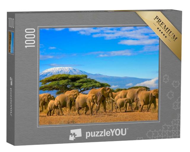 Puzzle de 1000 pièces « Un troupeau d'éléphants d'Afrique devant le Kilimandjaro, Afrique »