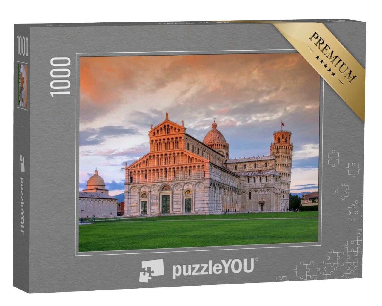 Puzzle de 1000 pièces « La tour penchée de Pise et la cathédrale au crépuscule »