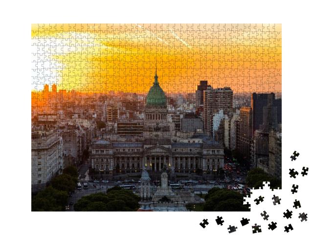 Puzzle de 1000 pièces « Palais national des congrès de Buenos Aires au coucher du soleil »