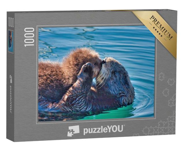 Puzzle de 1000 pièces « Un baiser de maman pour le bébé loutre de mer »