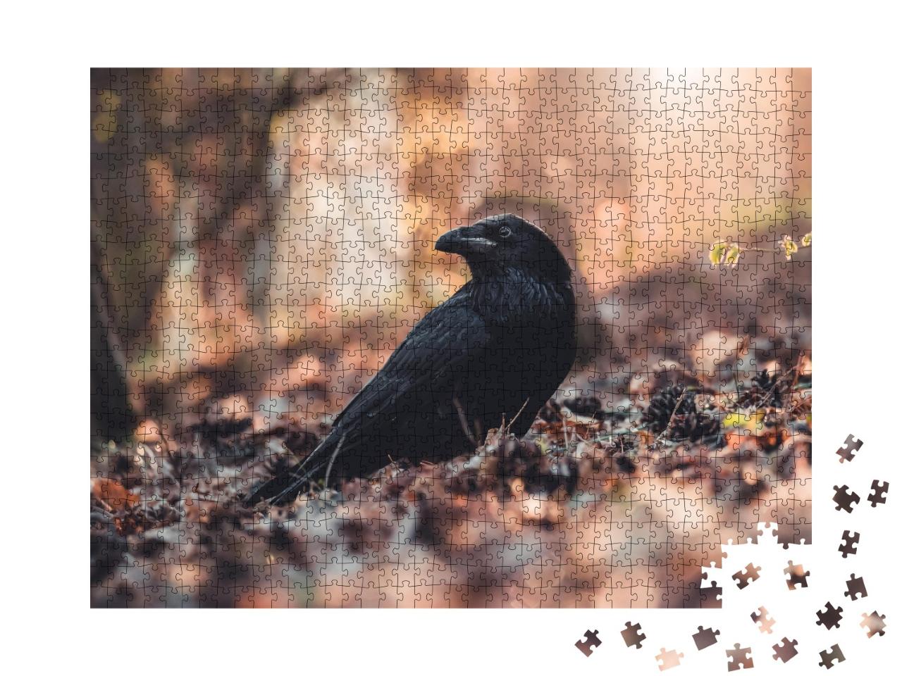 Puzzle de 1000 pièces « Grand corbeau dans le feuillage de la forêt printanière »