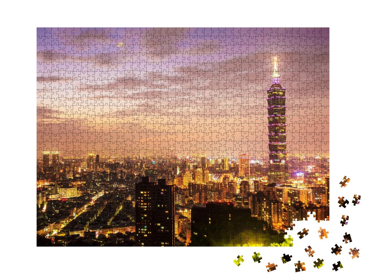 Puzzle de 1000 pièces « Skyline de Taipei avec le célèbre Taipei 101 »