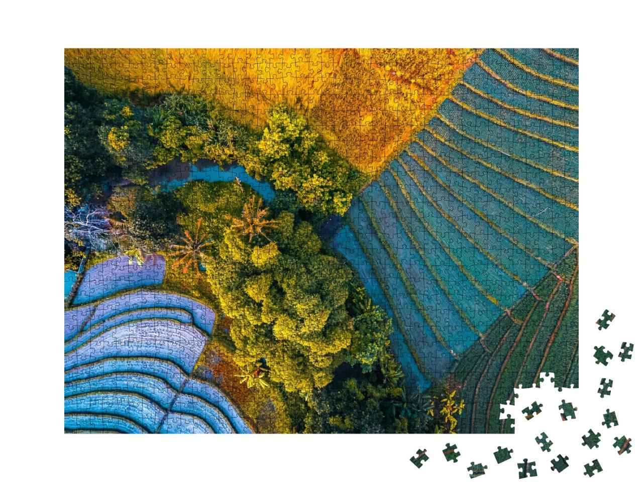 Puzzle de 1000 pièces « Vue aérienne de rizières sur l'île de Bali, Indonésie »