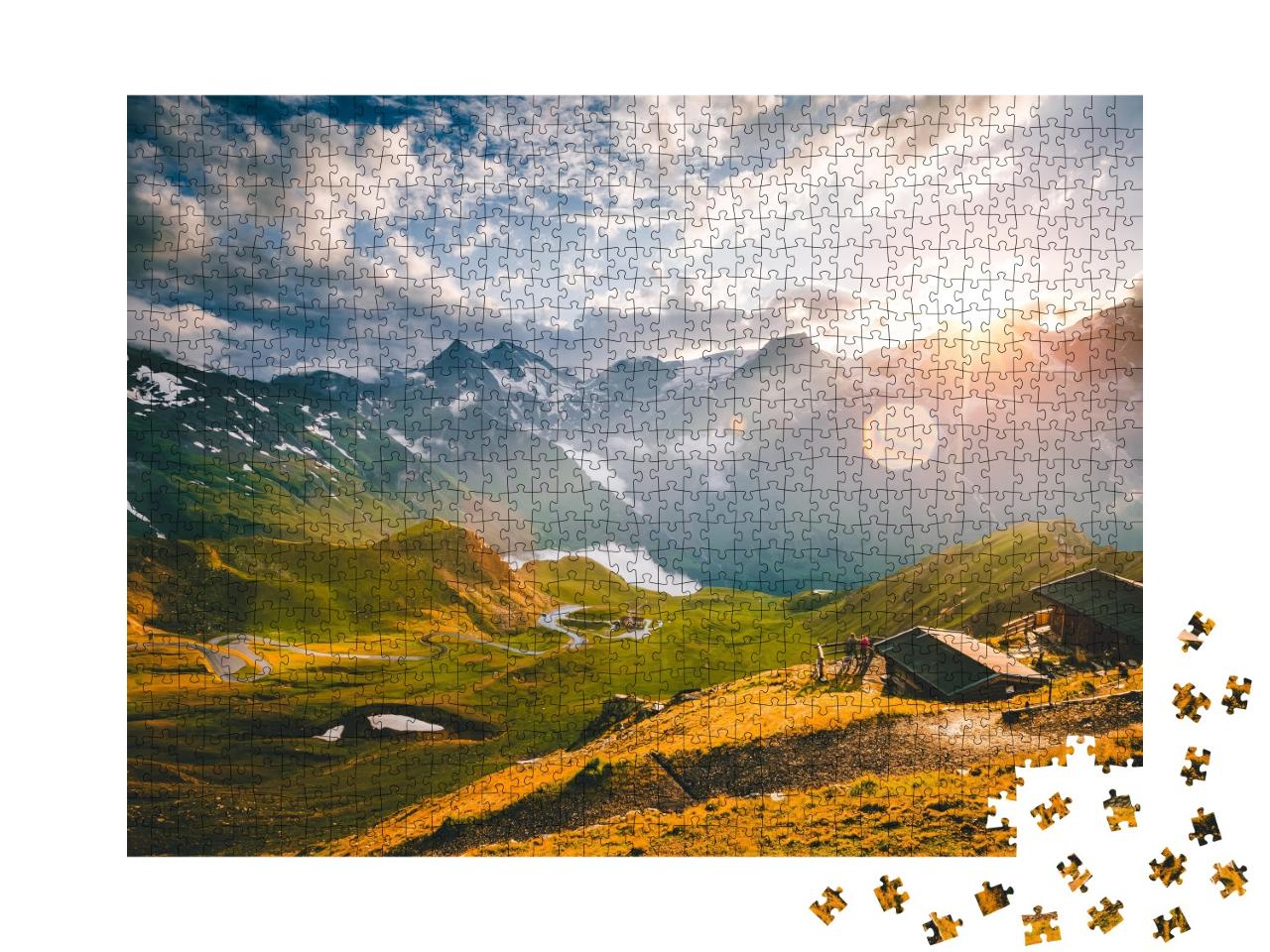 Puzzle de 1000 pièces « Vue aérienne d'une route sinueuse au Grossglockner, Salzbourg, Autriche »