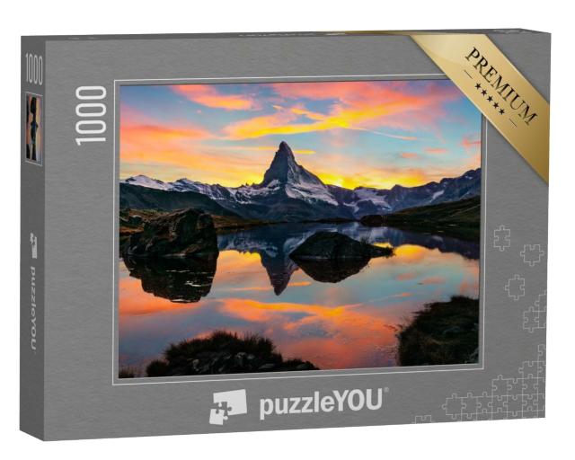 Puzzle de 1000 pièces « Vue matinale sur le lac Stelli au Cervin, Alpes, Suisse »