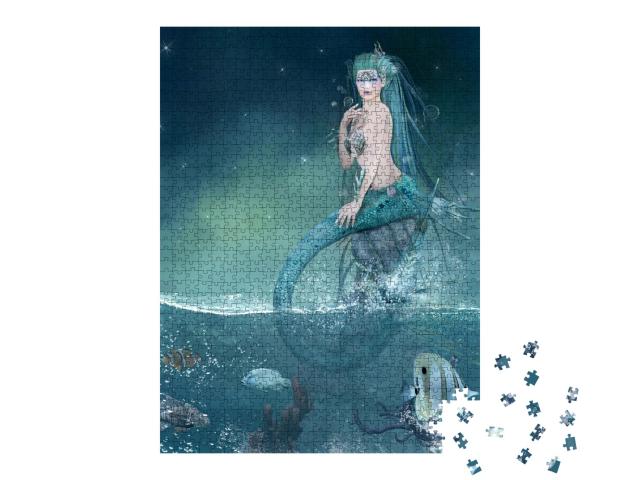 Puzzle de 1000 pièces « Sirène fantastique sur un rocher »
