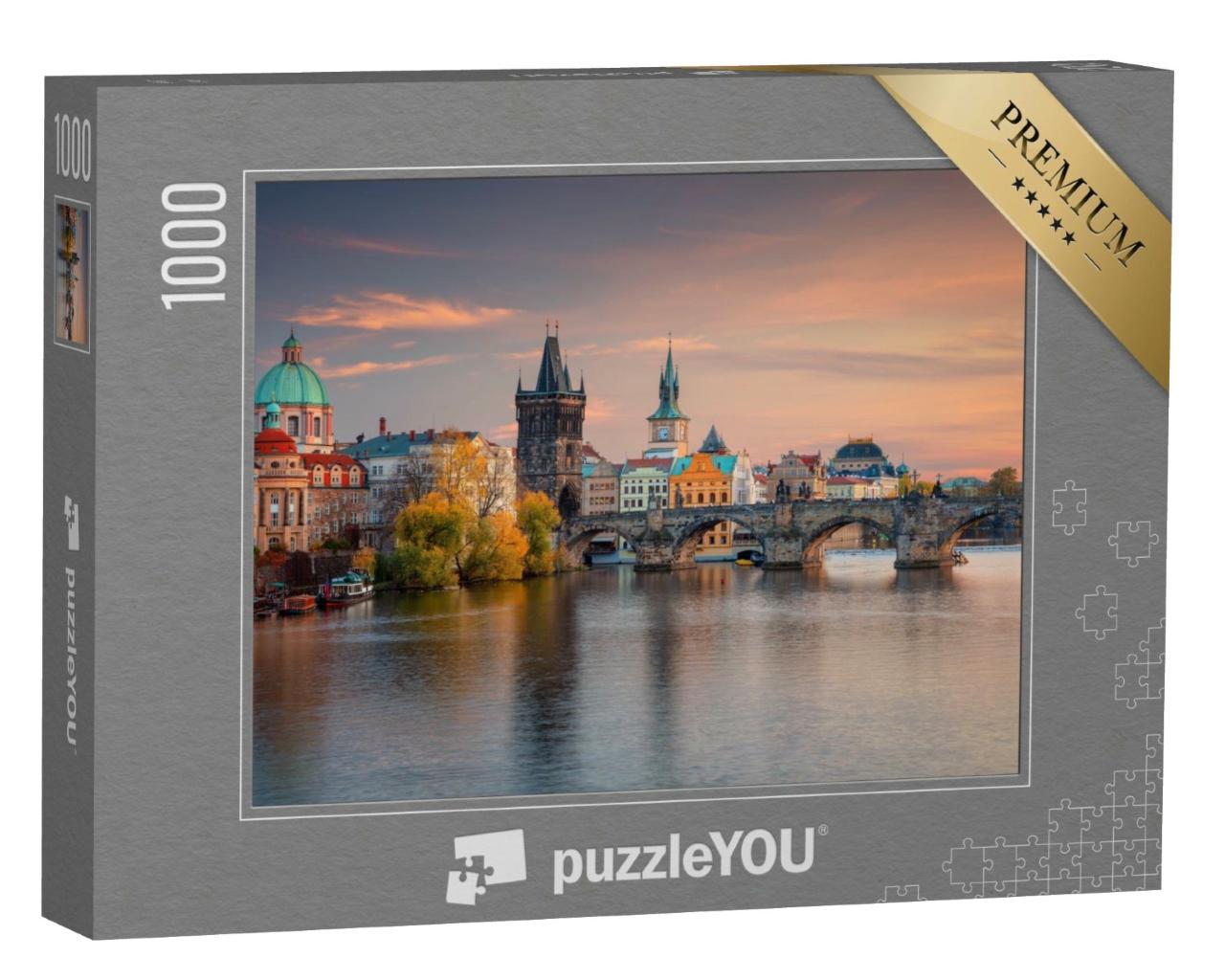 Puzzle de 1000 pièces « Prague, République tchèque : le célèbre pont Charles au coucher du soleil »