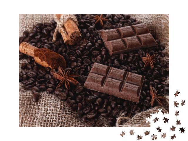 Puzzle de 1000 pièces « Assortiment de chocolat, de grains de café, de cannelle et d'anis étoilé »
