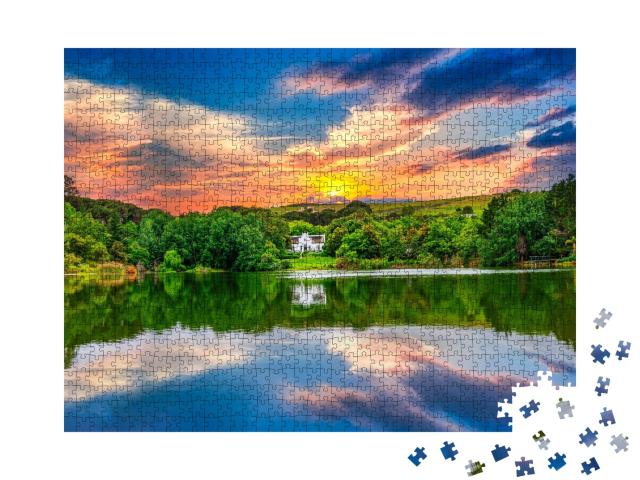 Puzzle de 1000 pièces « Lac avec nuages et ciel coloré »