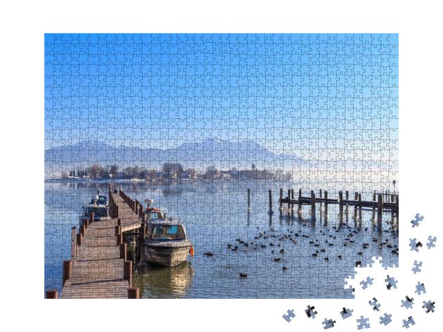 Puzzle de 1000 pièces « Bateaux sur le ponton à Gstadt am Chiemsee, Bavière, Allemagne »