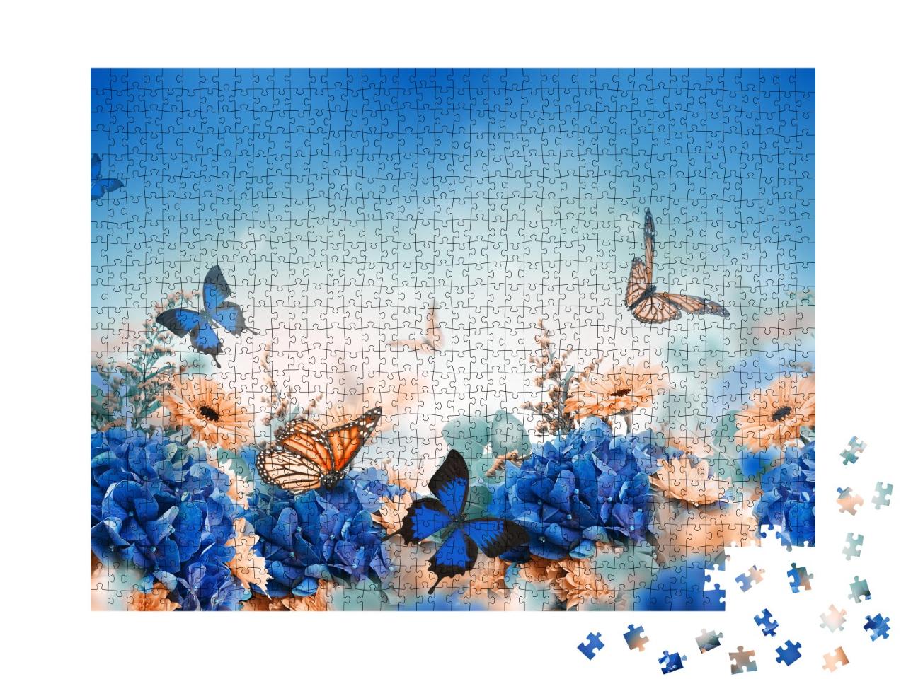 Puzzle de 1000 pièces « Hortensias et papillons »
